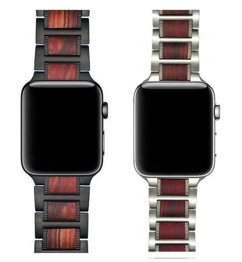 Luxury strap for Apple Watch in natural wood and stainless steel